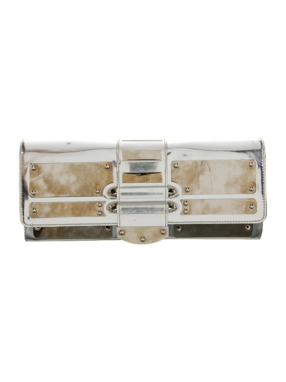 Gucci Silver Mirror Patent Leather Clutch